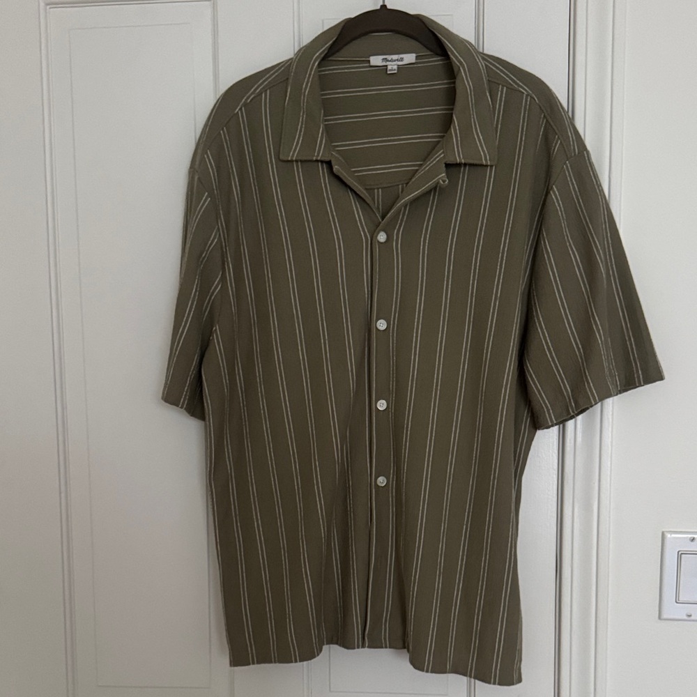 Madewell Stylish Olive Striped Men's Shirt- Large
